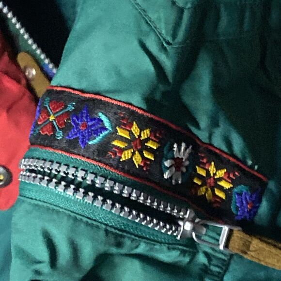Obermeyer Ski Jacket Juniors Size XL Insulated Green Red Flowers 90s Vintage - Picture 4 of 4